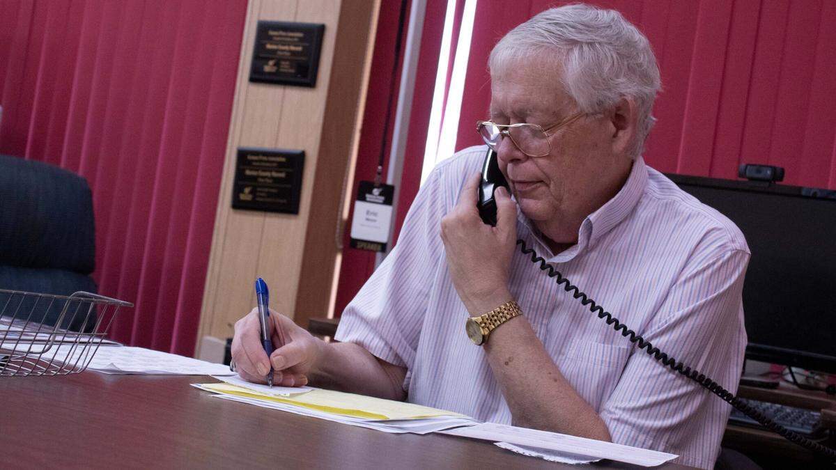 Eric Meyer, in the office of the Marion County Record on the day of the raid.
