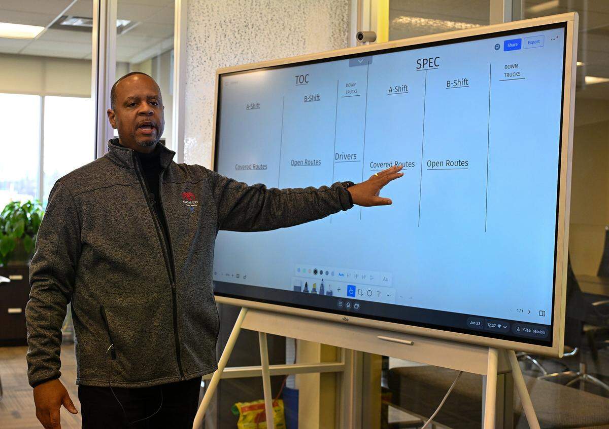 Michael Shaw, the Public Works Director of Kansas City, breaks down the city's preparation plan for the impending winter storm, which the National Weather Service said could dump up to 8 to 9 inches of snow on the metro this weekend, in a press conference on Friday, Jan. 23, 2025. 