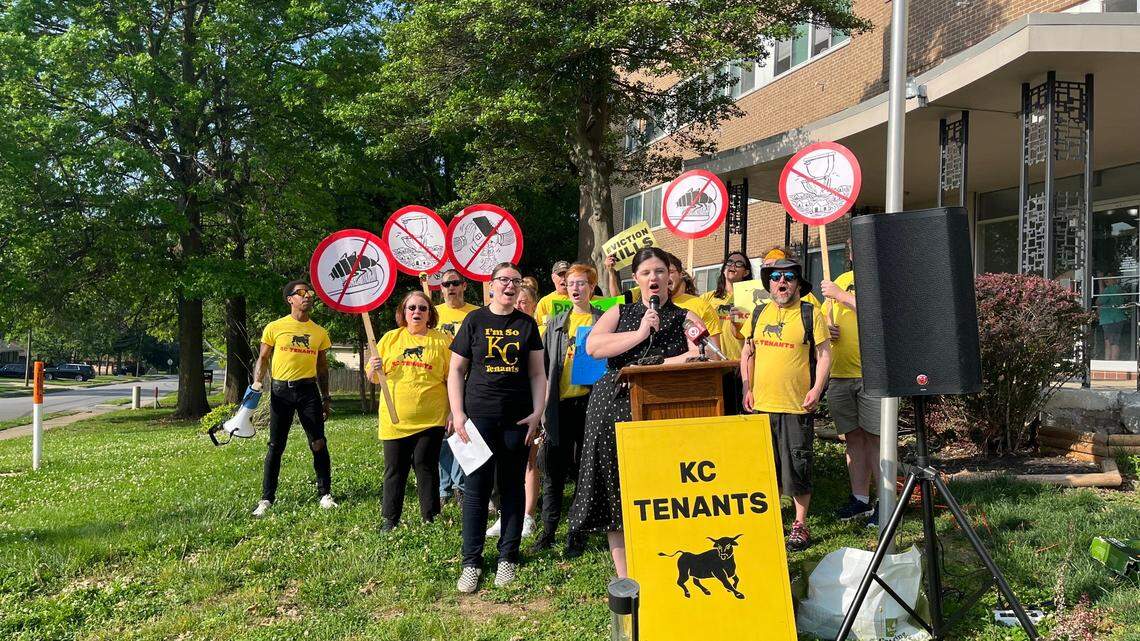 Kansas City tenant activists and Independence Towers residents held a press conference on May 21, 2024.
