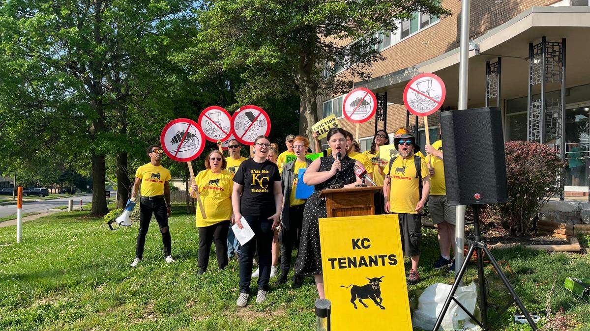 Kansas City Tenant activists and Independence Towers residents held a press conference on May 21, 2024.
