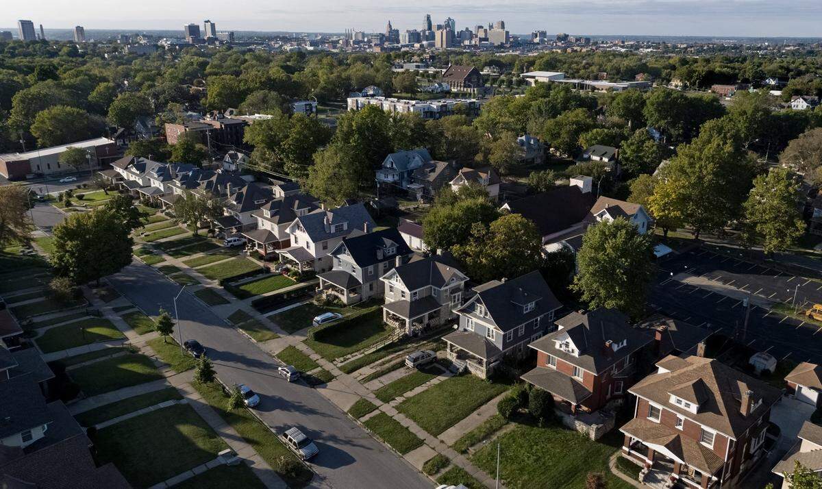 Aerial view of Victor Street, in the Santa Fe neighborhood on Kansas City’s east side.