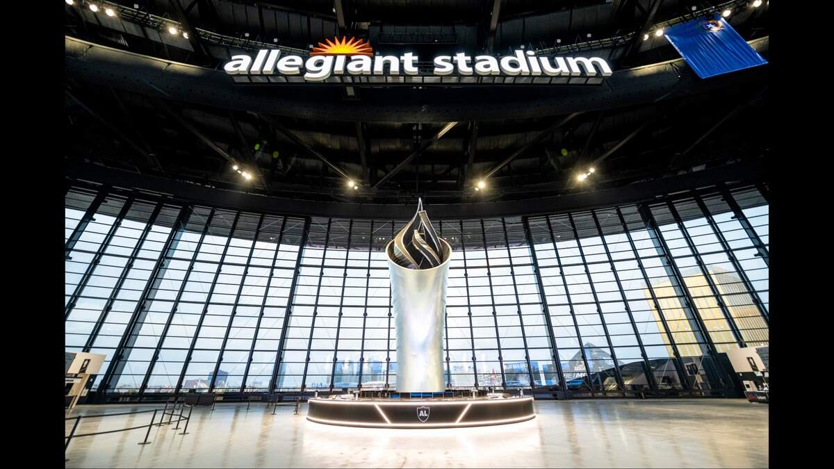 The Al Davis Memorial Torch is seen inside Allegiant Stadium in Las Vegas, home of Super Bowl LVIII.