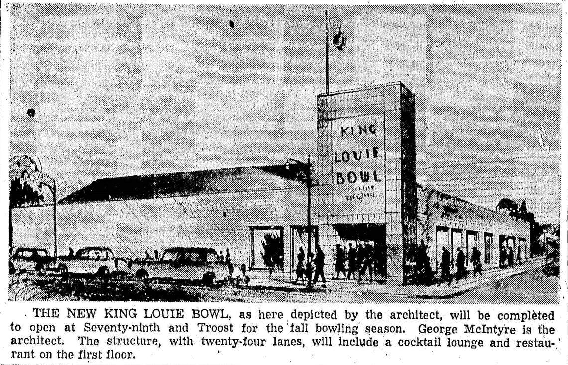 Advertisement for the King Louie East lanes at 7910 Troost.