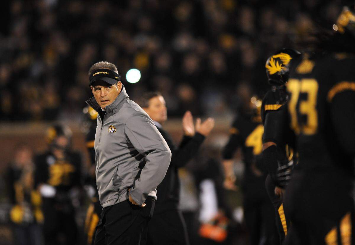Missouri head coach Gary Pinkel roams the field before the start of an NCAA college football game against Texas A&M Saturday, Nov. 30, 2013, in Columbia, Mo. (AP Photo/L.G. Patterson)