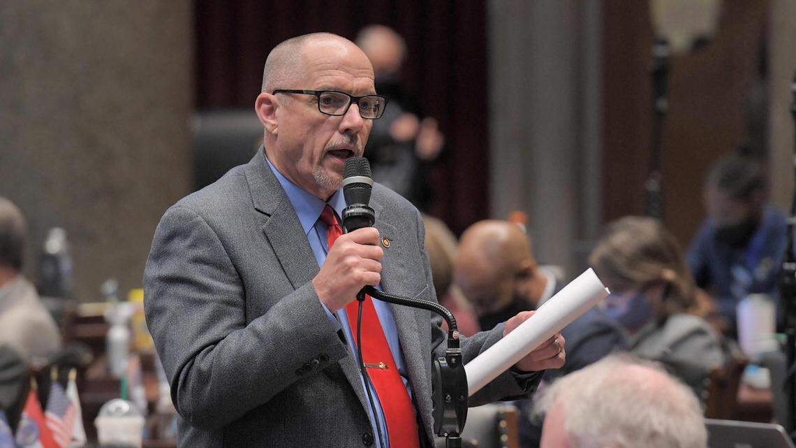 Missouri Rep. Chuck Basye, a Rocheport Republican, speaks on the House floor in April. The chair of the House Elementary and Secondary Education committee, Basye is asking Gov. Mike Parson for a special session to address race-related school curricula.