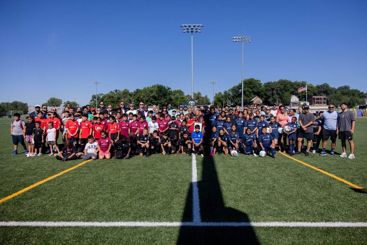 The opening ceremony of the Kansas City Current's No-Cost, No-Barrier Soccer League at 901 Van Brunt Blvd on Friday, July 10, 2026. The league, presented by CVS Health, aims to increase youth soccer participation, particularly among girls, while providing education for coaches and referees.