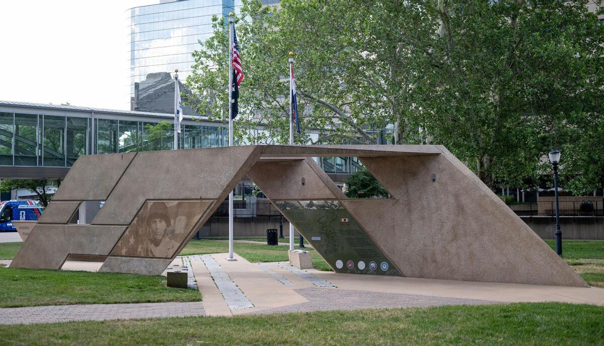 The Missouri Korean War Veterans Memorial is located in Washington Square Park in Kansas City.
