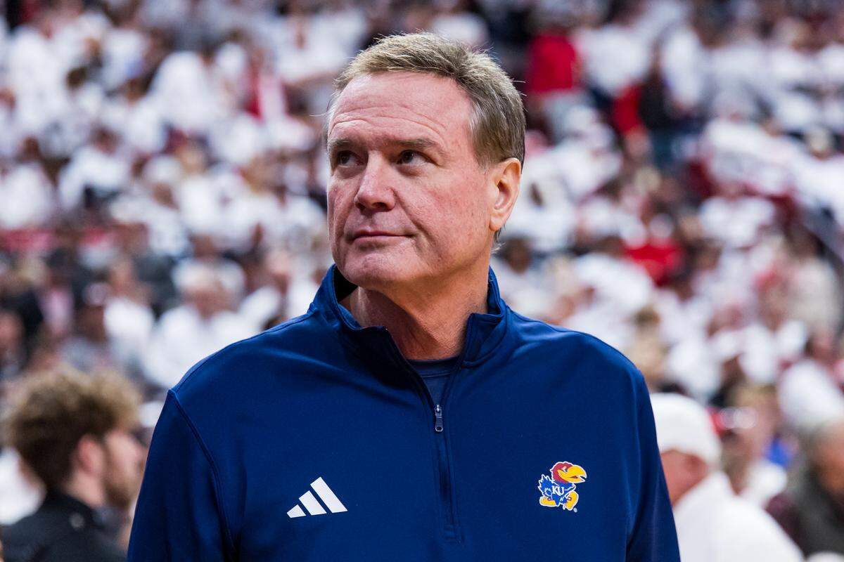 Head coach Bill Self of the Kansas Jayhawks walks across the court before the game against the Texas Tech Red Raiders at United Supermarkets Arena on Feb. 2, 2026 in Lubbock, Texas.