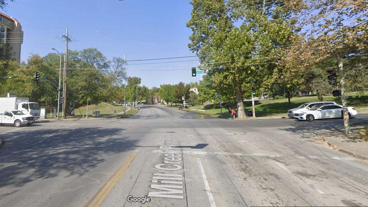 A woman died after she collided with a utility pole along Broadway between the Country Club Plaza and the Westport of Kansas City, a police spokesman said. This Google Maps Street View Image is from 2024.