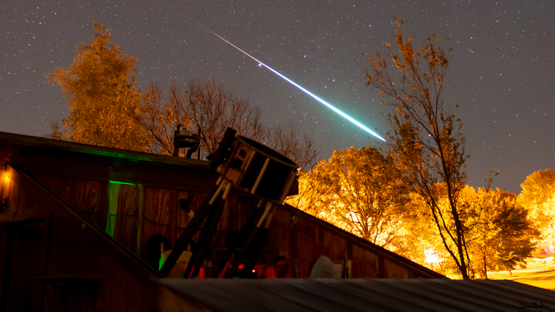 A meteor recently shot across the night sky over Iowa, burning bright enough to be seen from neighboring states. Dan B. captured this photo of the fireball in northwest Missouri on Saturday, Oct. 30.