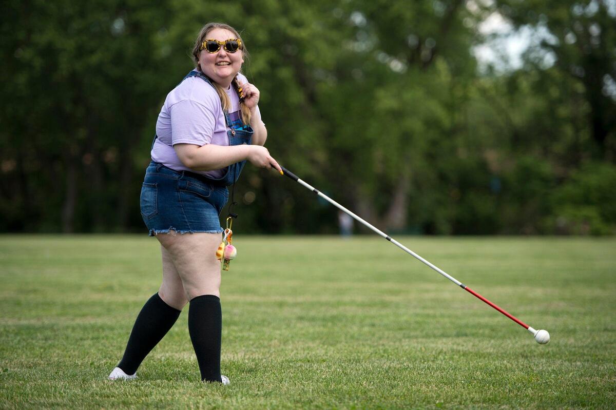 Jordyn Walker, 16, hasn’t lost her sense of humor since she went blind. This spring she clowned around after a picnic near her Smithville home.