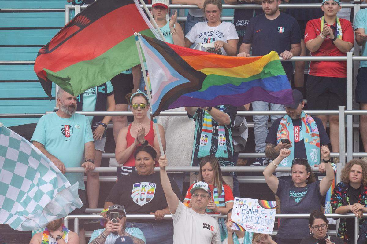 Fans wave flags following the KC Current’s 1-0 victory over Boston Legacy FC on Saturday, May 30, 2026, at CPKC Stadium in Kansas City.
