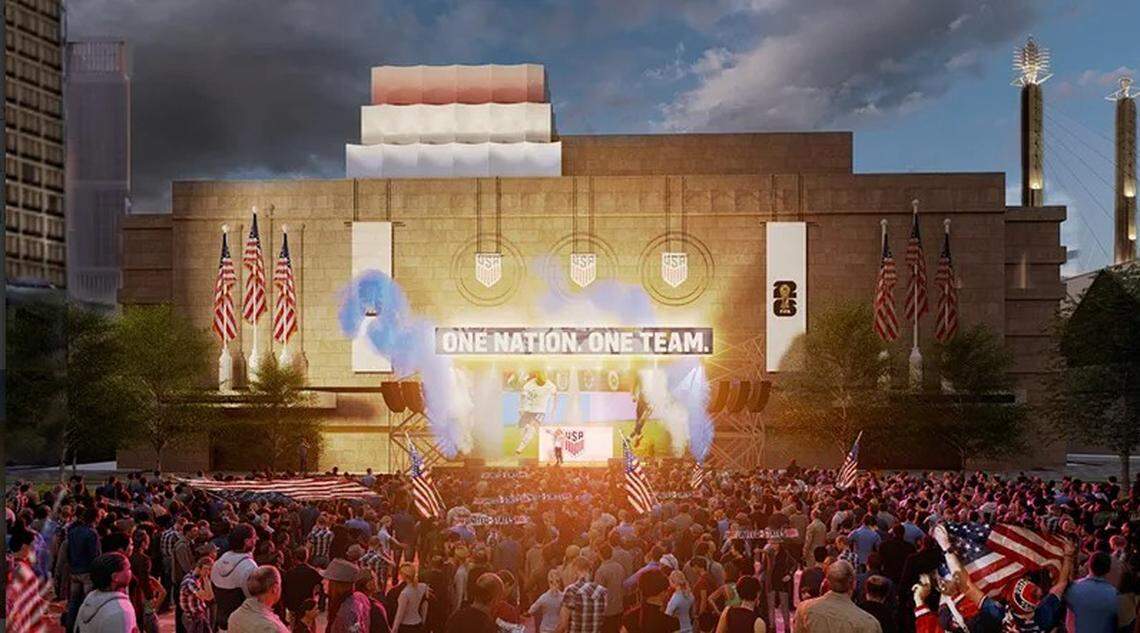 An early rendering of the new Barney Allis Plaza showed it opening for the World Cup celebration in Kansas City in June 2026. The plaza is now slated to be completed sometime in the fourth quarter of 2026, no later than Dec. 3, six month after the World Cup action.