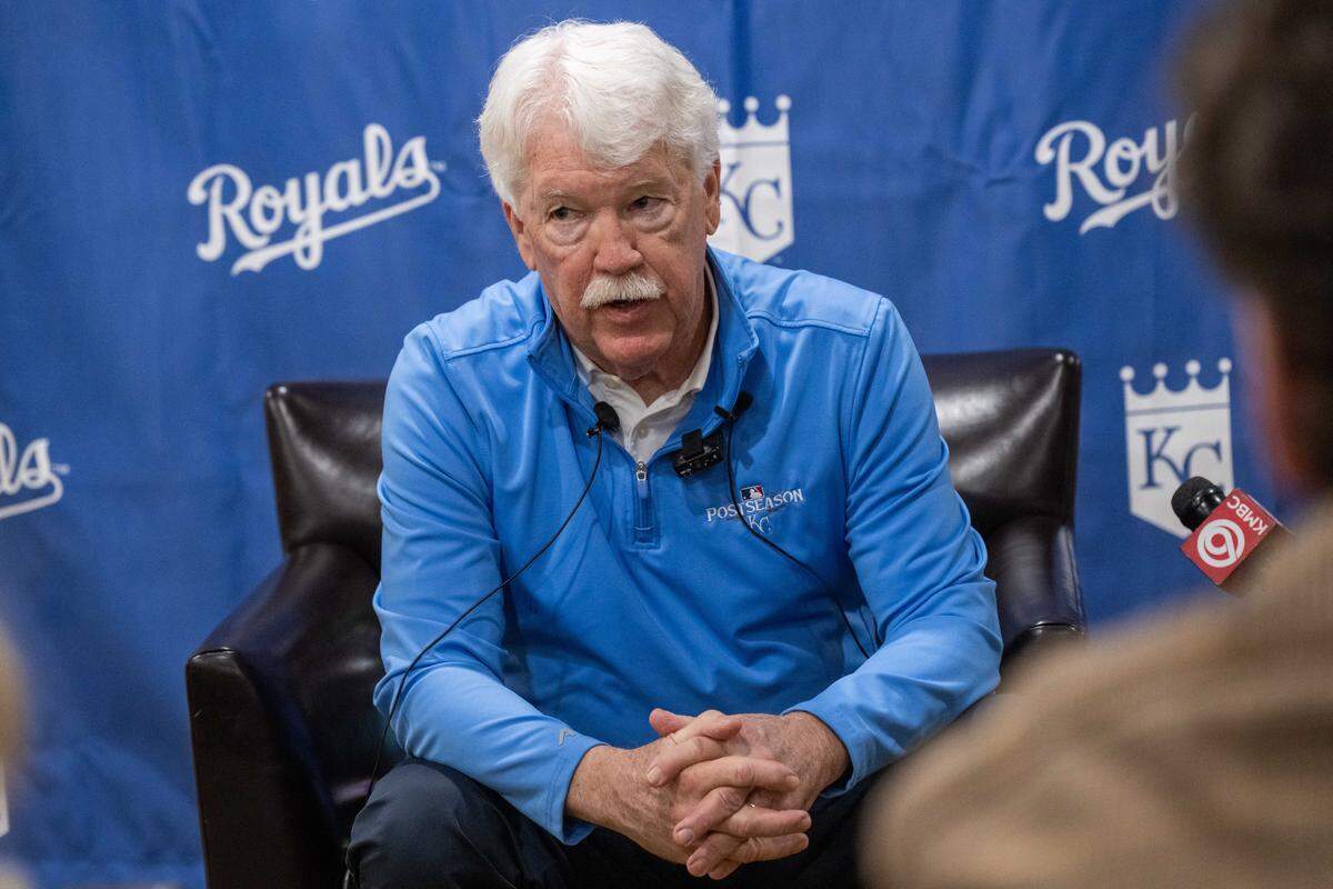 Kansas City Royals owner John Sherman speaks to the media during Royals Rally at Kauffman Stadium on Saturday, January 31, 2026.