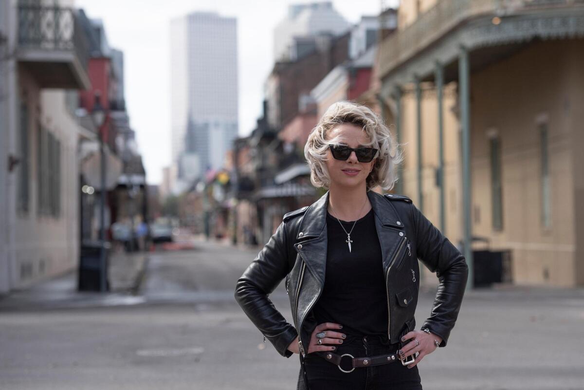 Samantha Fish, a blues guitarist originally from Kansas City, poses near the French Quarter in New Orleans on Thursday, Jan. 30.