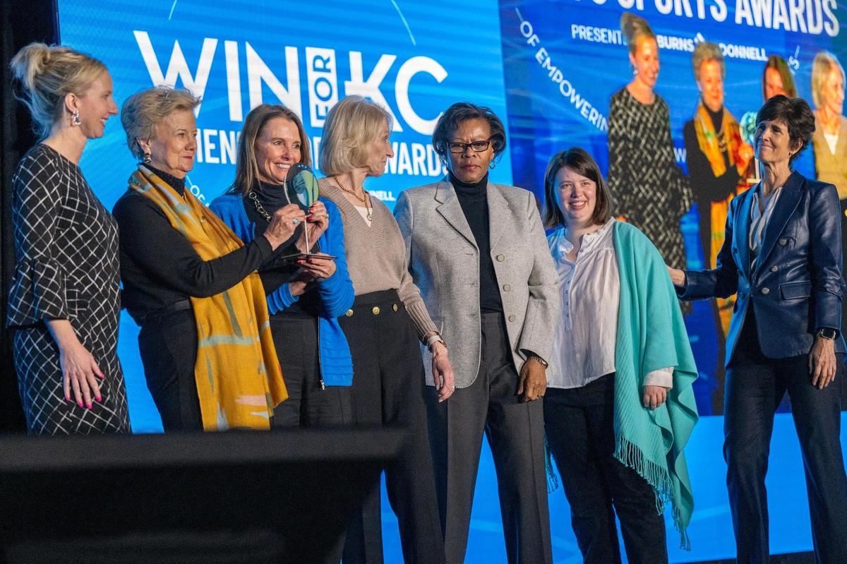 Big 12 women’s basketball coaches receive the Forvis Be Bold Award during a luncheon for the Win for KC Women’s Sports Awards at the Municipal Auditorium on Tuesday, Jan. 30, 2024, in Kansas City.