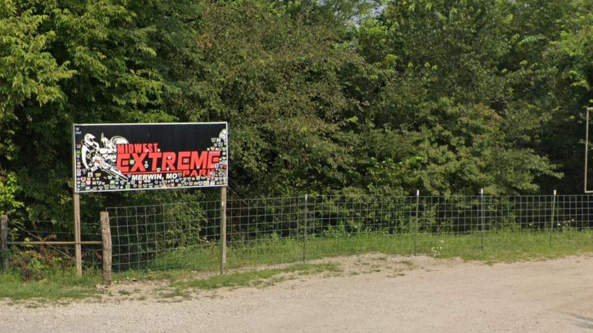 The entrance to Midwest Extreme Park, in Drexel, Missouri, near Merwin, is seen in a Google Maps street view image from August 2021.