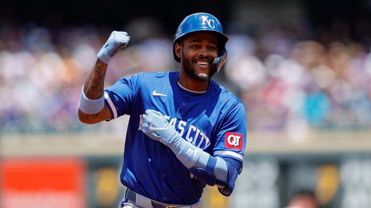 Kansas City Royals third baseman Maikel Garcia rounds the bases after belting a three-run homer during the second inning of a game against the Colorado Rockies at Coors Field. 