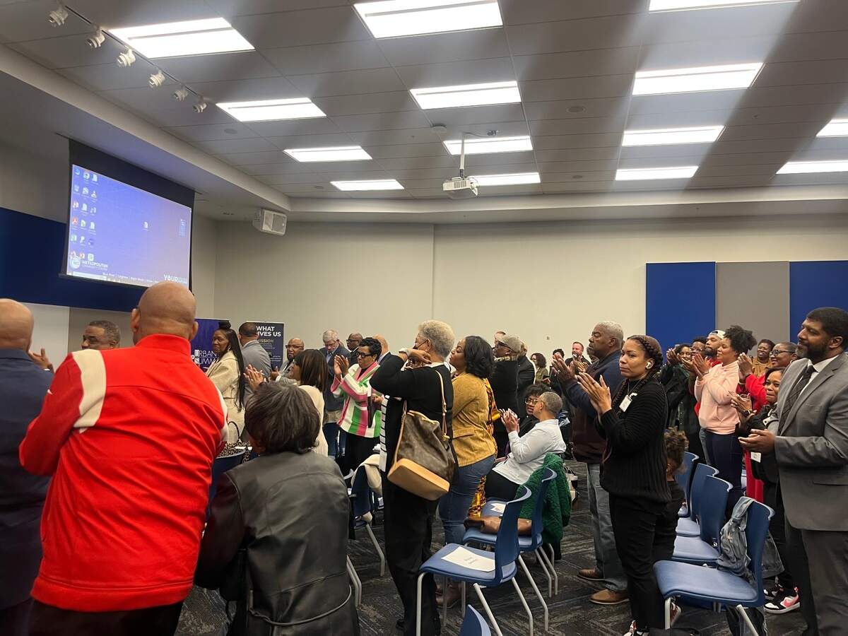 The crowd gives journalist Nikole Hannah-Jones a standing ovation on Saturday, Nov. 4, at the Urban Summit in Kansas City.