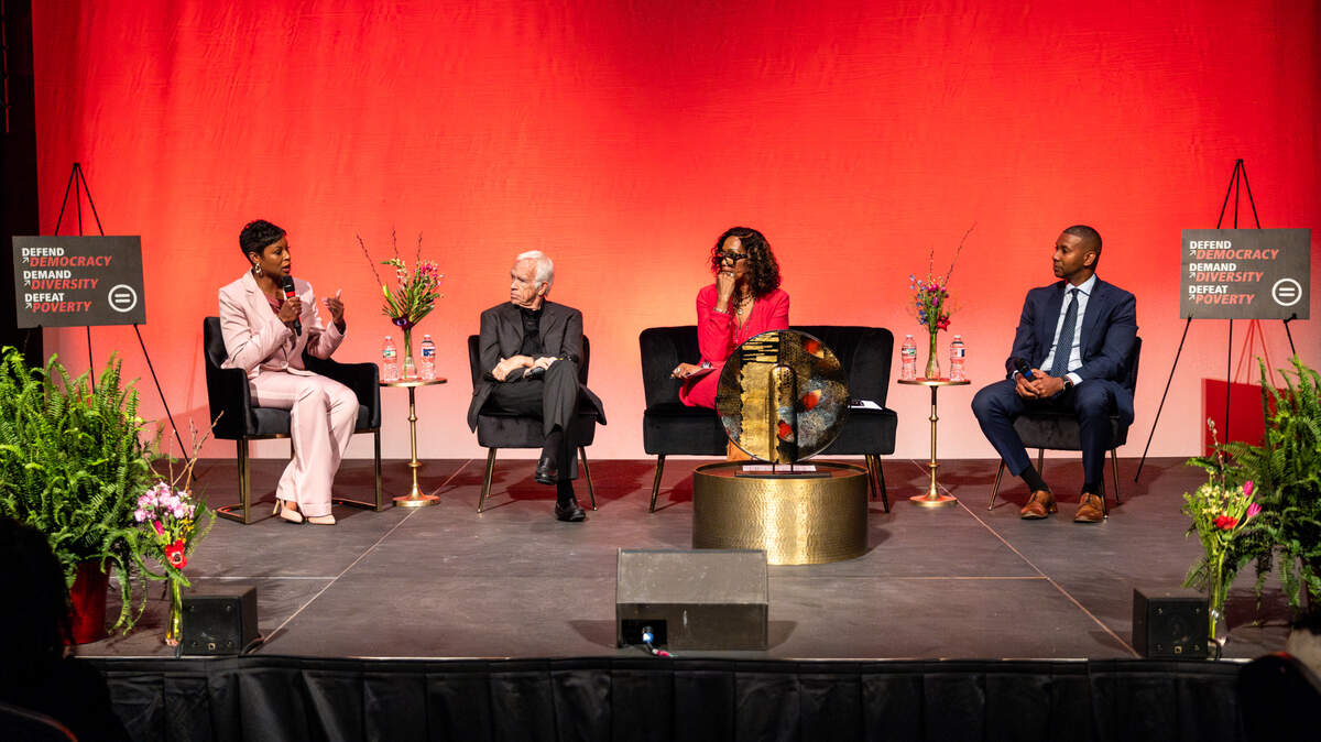 Melesa Johnson, left, director of public safety for Kansas City, speaks at a panel discussion on urban violence hosted by the Urban League of Greater Kansas City on Thursday.