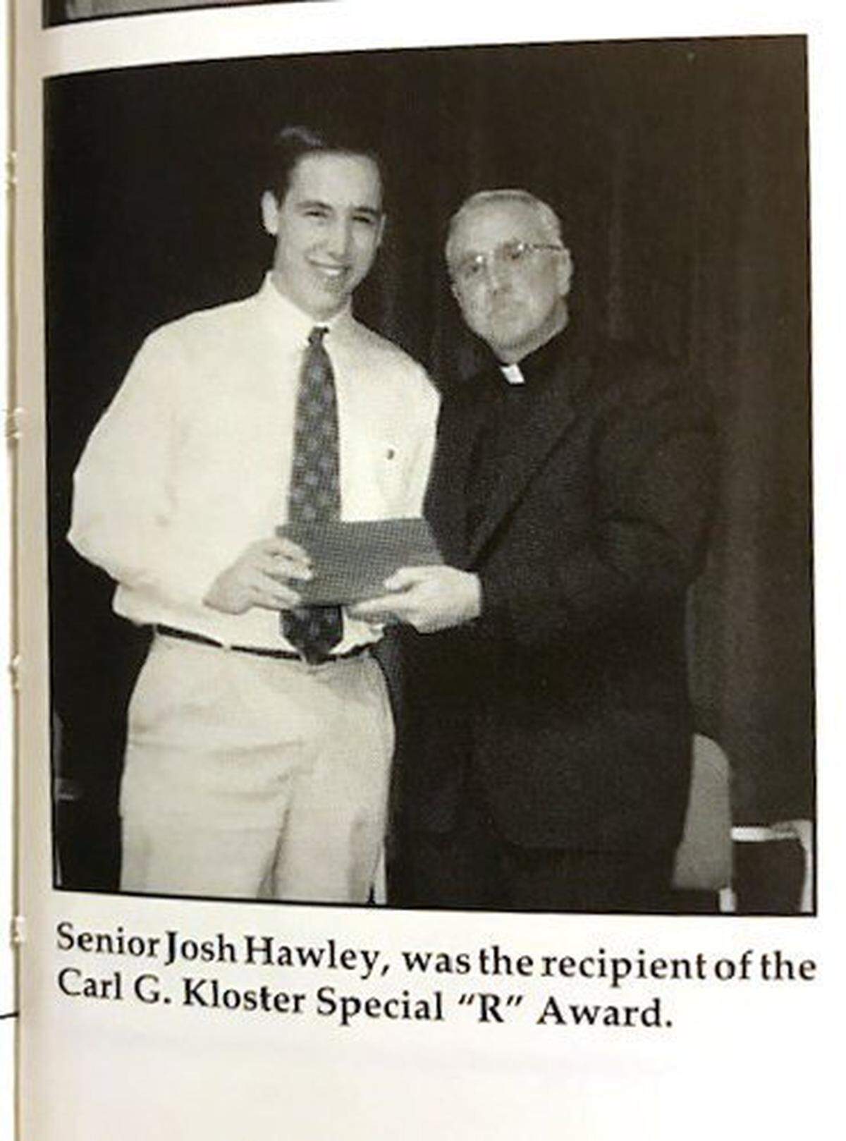 Josh Hawley appears in a Rockhurst High School yearbook. He went on to Stanford and Yale Law before clerking for Chief Justice John Roberts.