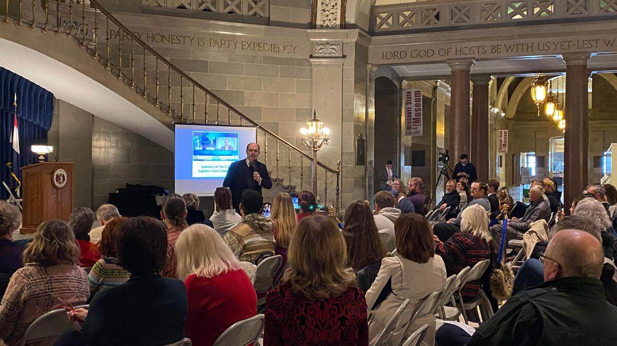 A rally at the Missouri state Capitol Thursday featured Doug Frank, an Ohio math teacher with ties to former President Donald Trump and proponent of the ‘Big Lie,’ that 2020 election was stolen. The rally drew about 60 people plus several House Republicans.