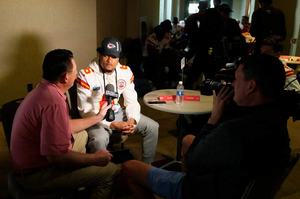 Kansas City Chiefs safety Bryan Cook listens to a question during an NFL football Super Bowl media availability in Scottsdale, Ariz., Wednesday, Feb. 8, 2023. The Chiefs will play against the Philadelphia Eagles in Super Bowl LVII on Sunday.