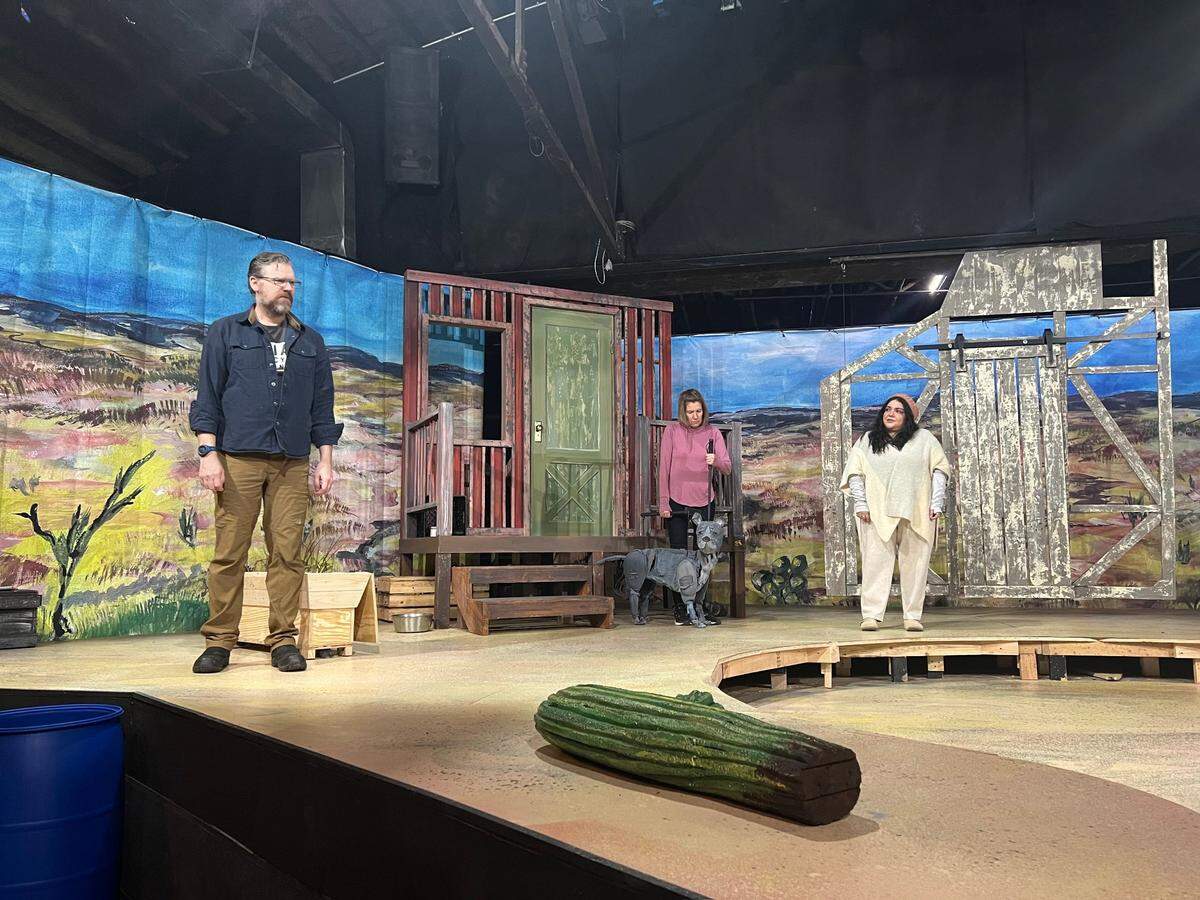 Cast members and puppeteers from What If Puppets rehearsed for Unicorn Theatre’s “Refuge,” which will open Jan. 25.