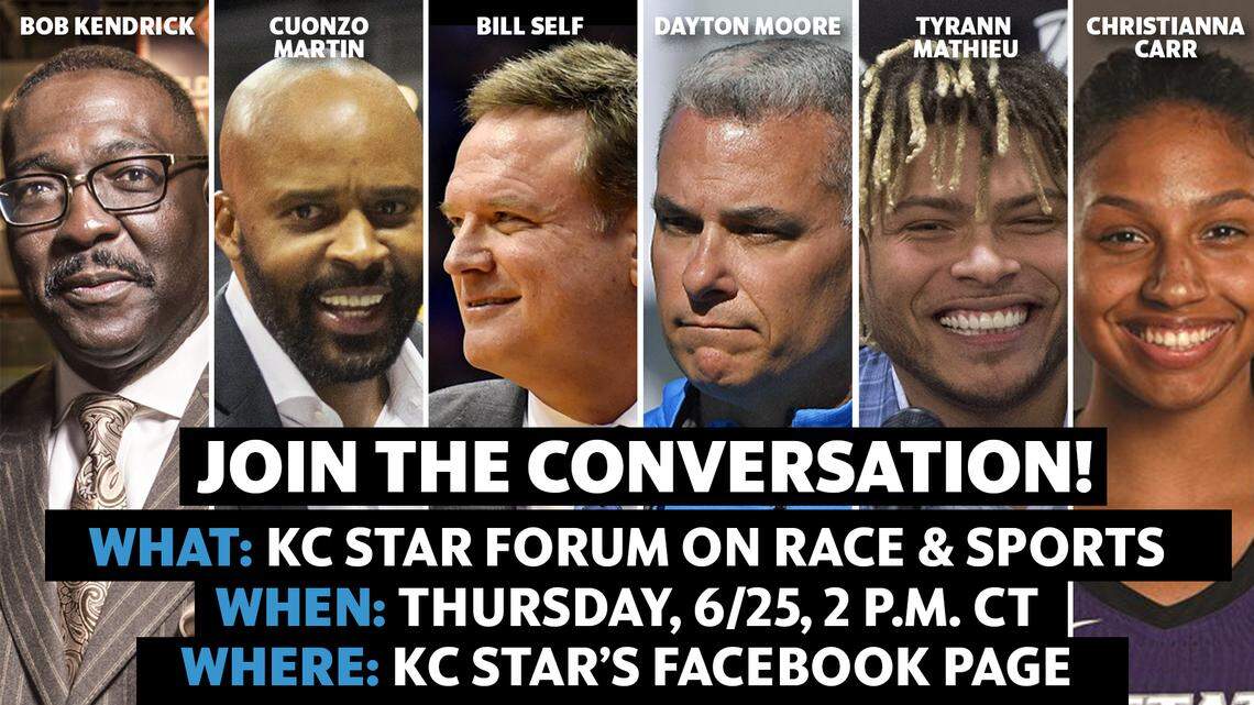 Chiefs safety Tyrann Mathieu, Negro Leagues Baseball Museum president Bob Kendrick, Mizzou hoops coach Cuonzo Martin, KU hoops coach Bill Self and K-State women’s basketball player Christianna Carr headline The Star’s Forum on Race and Sports Thursday, June 25 at 2 p.m. Central Time on the KC Star Facebook page.