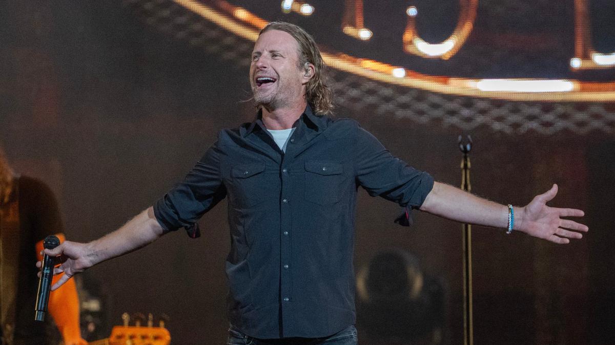 Dierks Bentley performs the song “Gold” during his concert at T-Mobile Center on Friday, Aug. 23, 2024, in Kansas City.