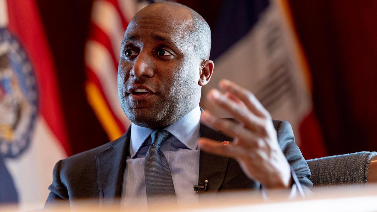 Kansas City Mayor Quinton Lucas discusses the past year’s violent crime numbers during an interview at City Hall on Wednesday, Dec. 14, 2022, in Kansas City.