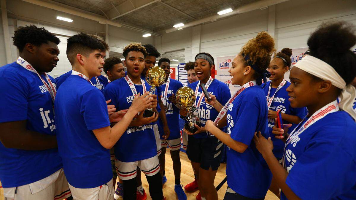 Drive 5 Power Elite and Missouri Phenom celebrate punching their tickets to the Jr. NBA Global Championship next month in Florida.