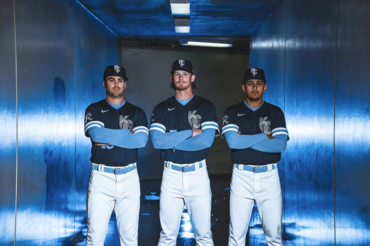 KANSAS CITY, MO- Mar 22: Photo from the Kansas City Royals Nike City Connect Jersey Shoot in the field tunnel at Surprise Stadium on Tuesday March 22, 2022, in Surprise, AZ (Photo by Jason Hanna/Kansas City Royals)