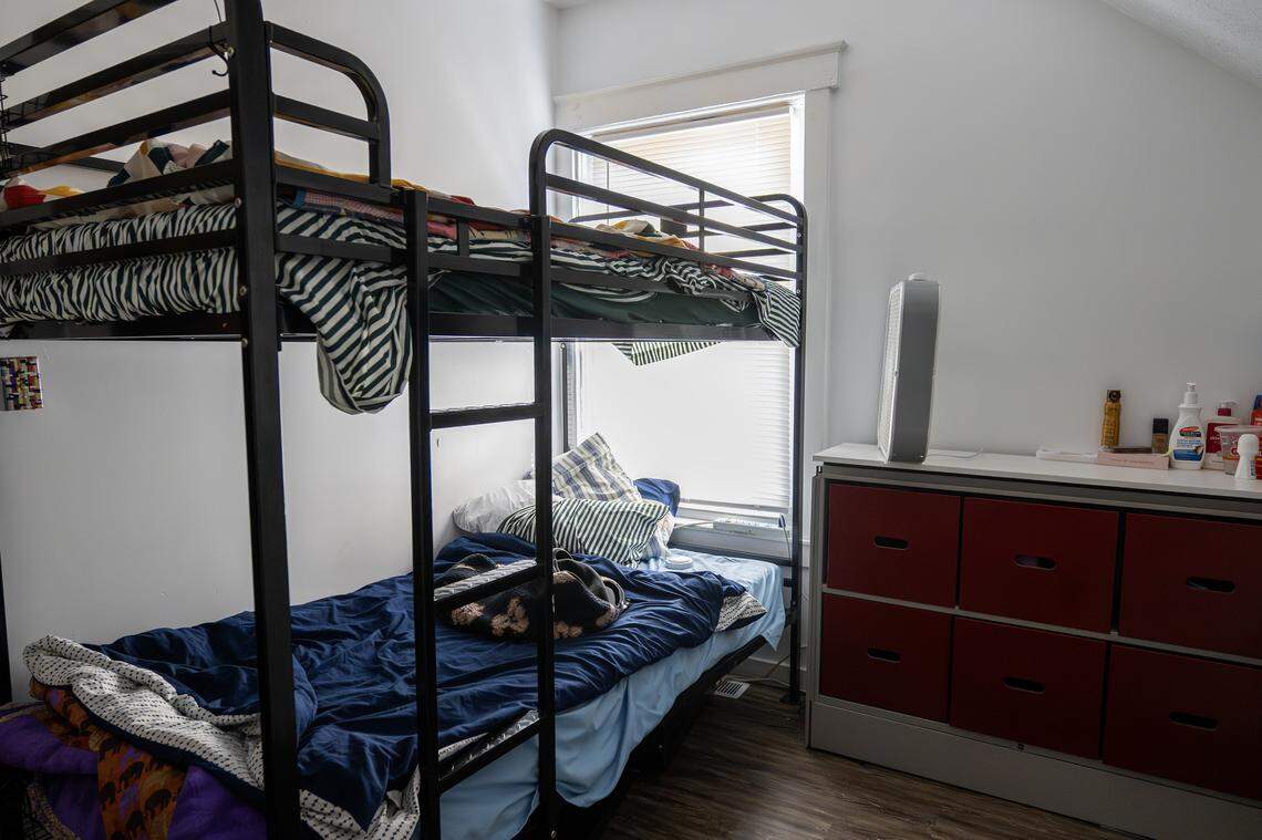 A resident's bedroom is seen at Teresa's Place on Thursday, Sept. 11, 2025, in Kansas City. The shelter, formerly known as Pride Haven, recently underwent renovations and rebranding.