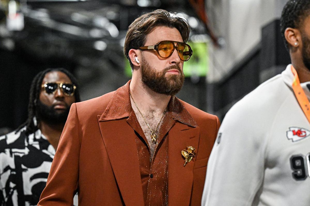 Kansas City Chiefs tight end Travis Kelce arrives before Super Bowl LIX on Sunday, Feb. 9, 2025, in New Orleans.