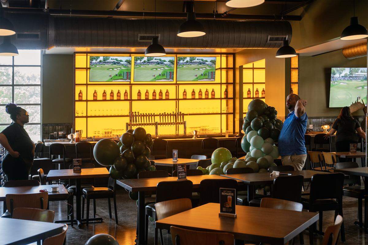 A private event space inside the new Big Grove Brewery awaits its grand opening in Prairie Village on Thursday, May  14, 2026. The 12,000-square-foot brewery, located in the former Macy's building at 7060 Mission Rd., marks the brand's first expansion into the Kansas market. 