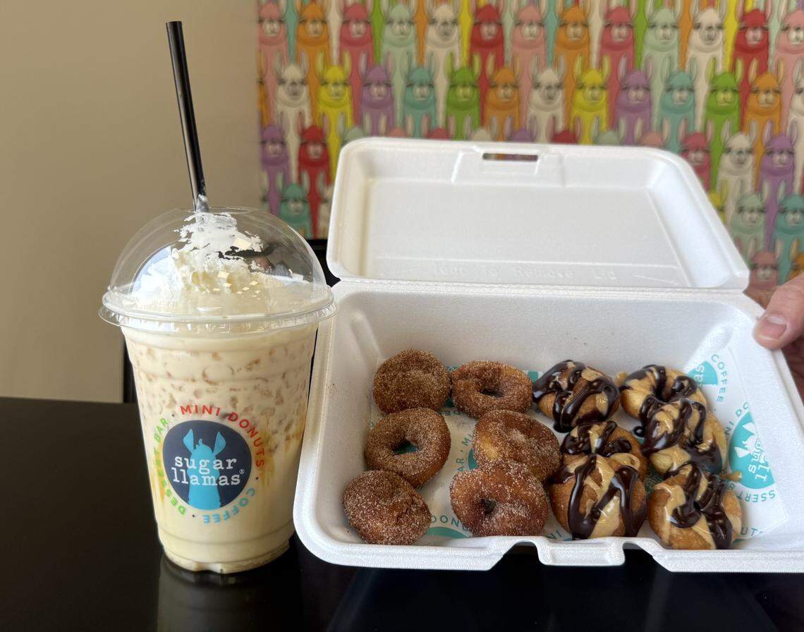 Sugar Llamas sells iced lattes, cinnamon and chocolate-peanut butter mini doughnuts, and more.