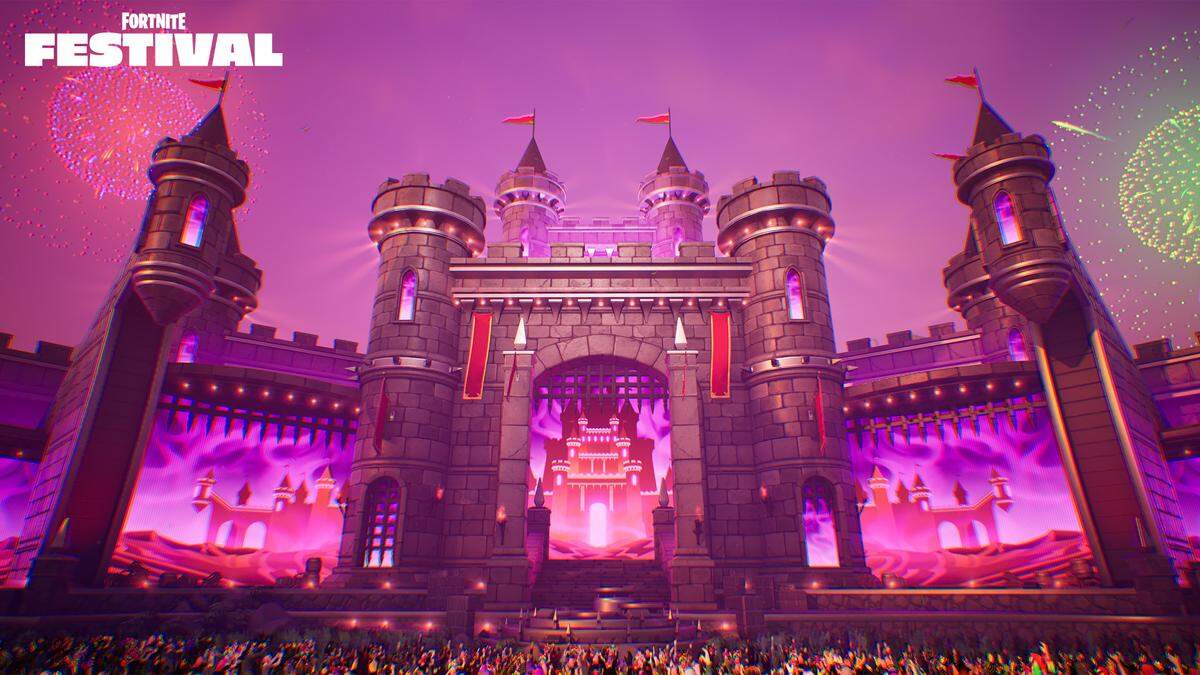 The main stage that will be used in season 13 of video game Fortnite’s Festival mode. Chappell Roan is the headlining act for the game mode, and the stage features a design similar to what was used for her Visions of Damsels & Other Dangerous Things Tour throughout the United States.