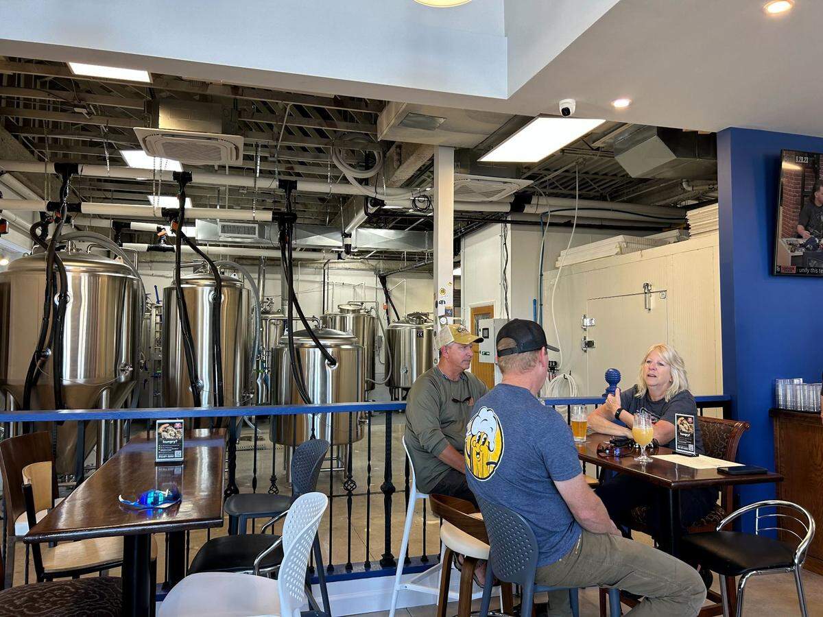 Discourse Brewing’s brewhouse sits behind a short railing so customers can see inside.