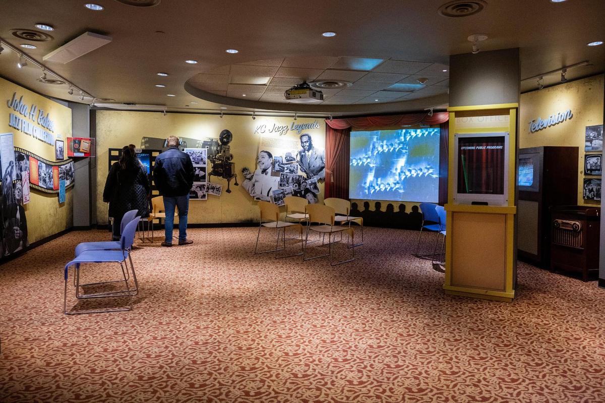 Visitors explore the Baker Film Room at the Jazz Museum on Wednesday, Dec. 18, 2024, in Kansas City.ty.