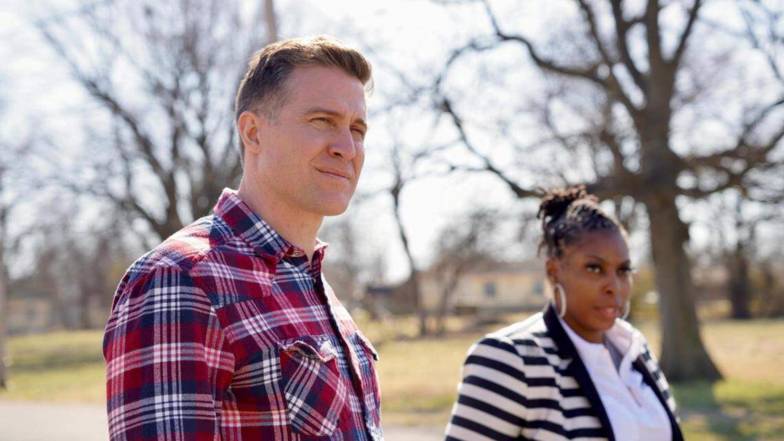 Lucas Kunce, Democratic Missouri candidate for U.S. Senate, and Catrina Robinson, mayor of Hayti Heights, Missouri