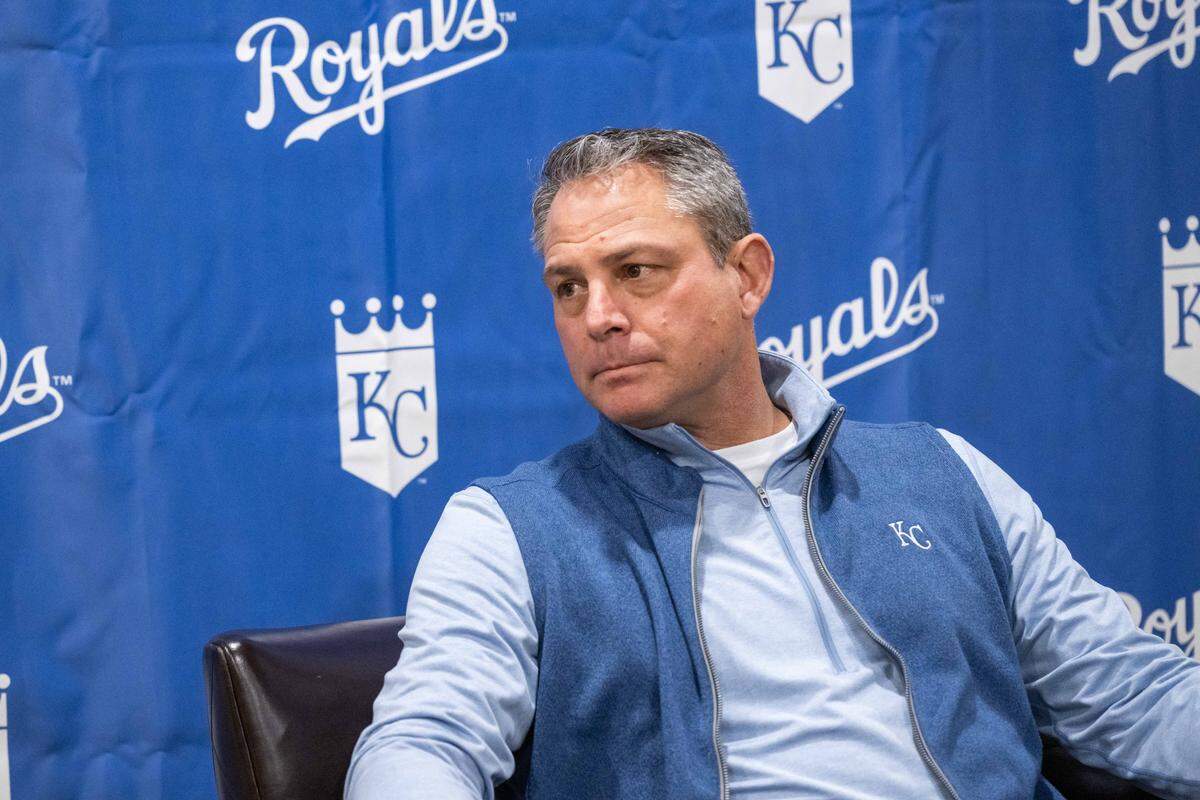 Kansas City Royals general manager J.J. Picollo speaks to the media during Royals Rally at Kauffman Stadium on Saturday, January 31, 2026.