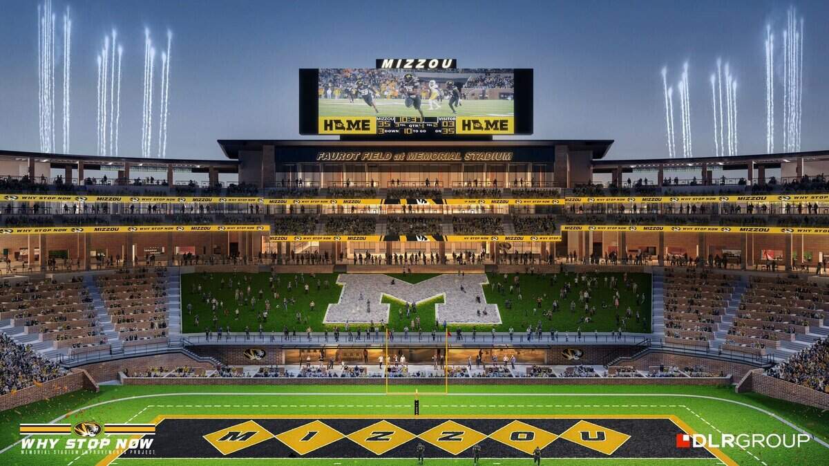Renderings of the north end-zone project at Missouri’s Faurot Field at Memorial Stadium.