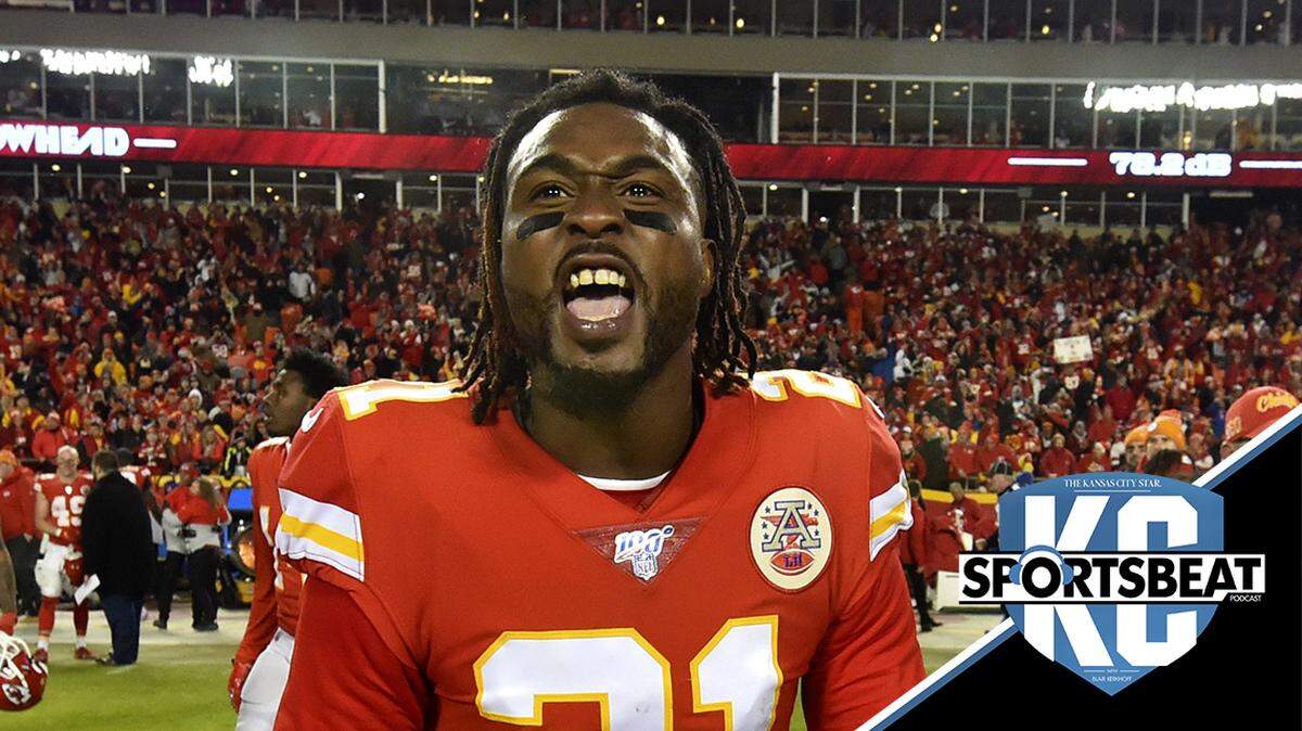 Kansas City Chiefs cornerback Bashaud Breeland (21) celebrates following an NFL divisional playoff football game against the Houston Texans, in Kansas City, Mo., Sunday, Jan. 12, 2020. The Kansas City Chiefs won 51-31. (AP Photo/Ed Zurga)