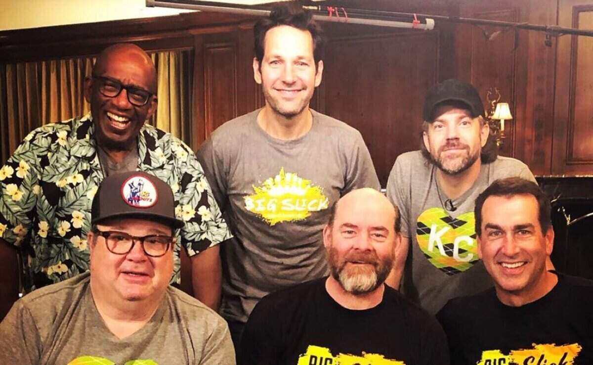 (Clockwise from top left) "Today" show co-host Al Roker interviewed Big Slick co-hosts Paul Rudd, Jason Sudeikis, Rob Riggle, David Koechner and Eric Stonestreet.