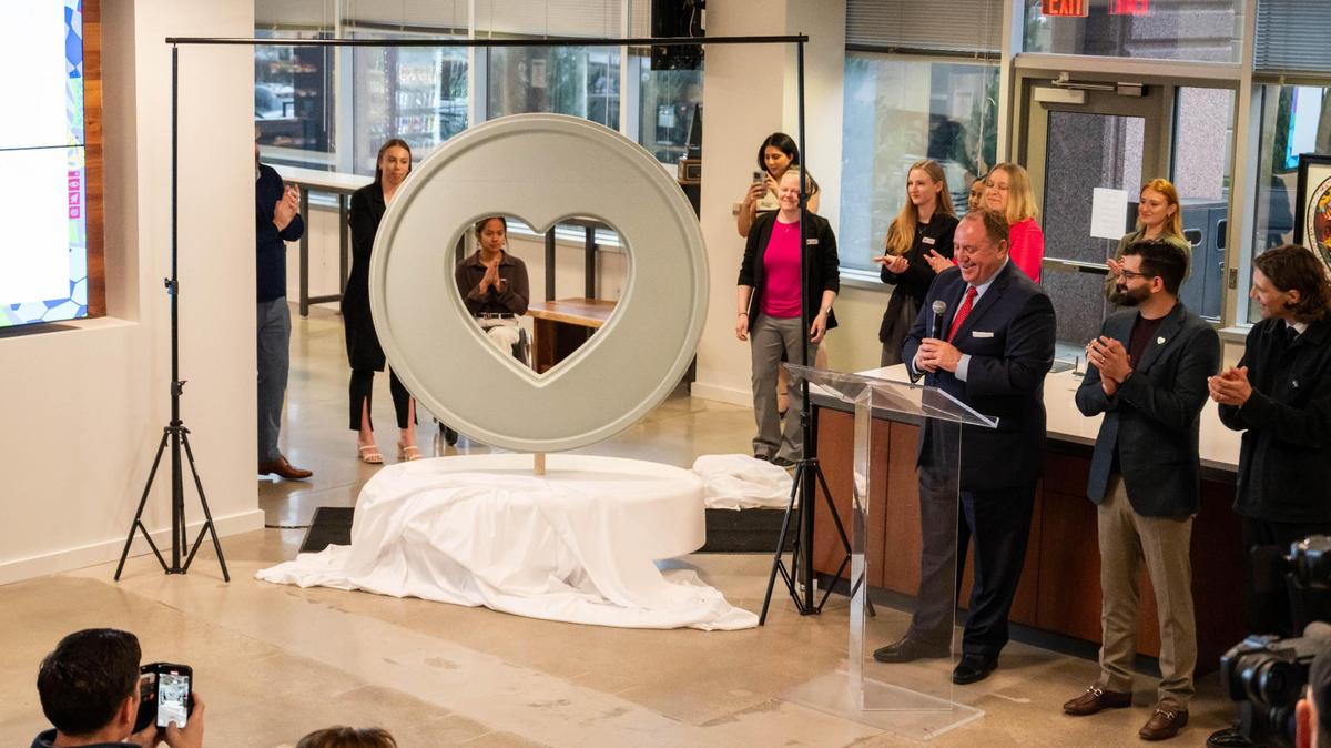 Parade of Hearts, a biannual tradition in Kansas City, unveiled its new redesign for 2026 on Tuesday, Mar. 4, 2025 in Kansas City. This is the prototype, which will be a base white color that will be primed for paint when artists get their hands on it.