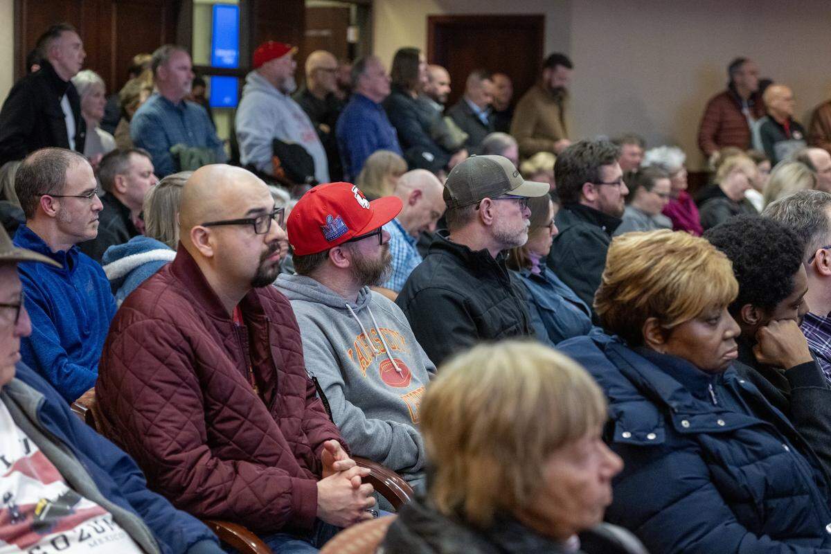 Residents packed the Olathe City Council meeting on Tuesday, Feb. 3, 2026, as officials discussed the new Chiefs training facility and the city's proposed pledge of local tax revenue to support the project.