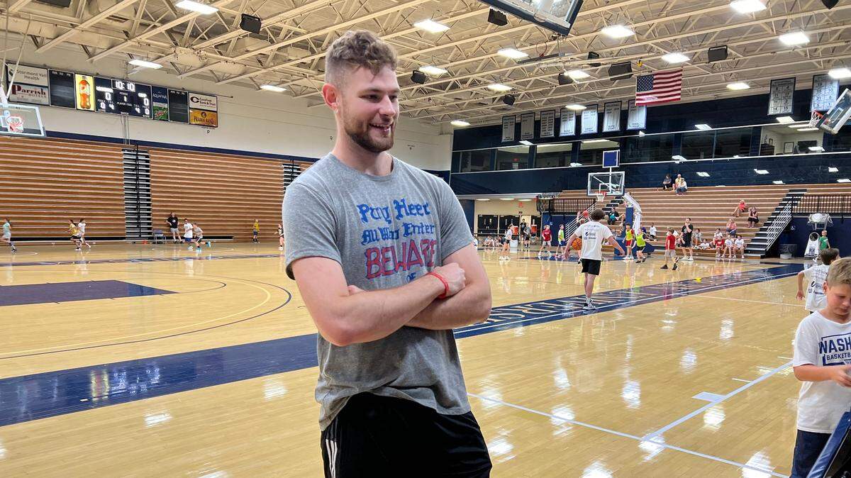 Kansas center Hunter Dickinson worked as a counselor at Brett Ballard’s Washburn basketball camp Wednesday, June 21, 2023.