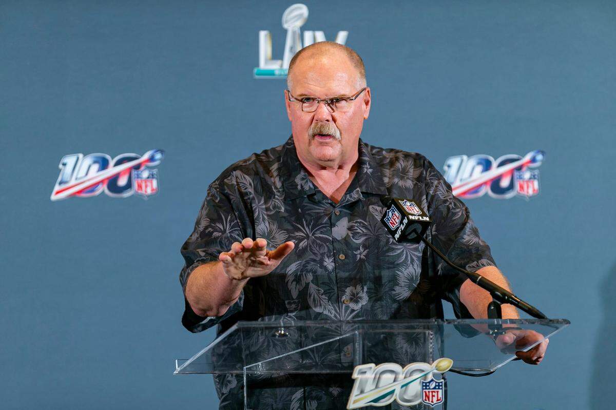 Kansas City Chiefs head coach Andy Reid speaks during a press conference at the Hilton Miami Downtown on Monday, February 3, 2020. The Kansas City Chiefs defeated the San Francisco 49ers at Super Bowl 54.