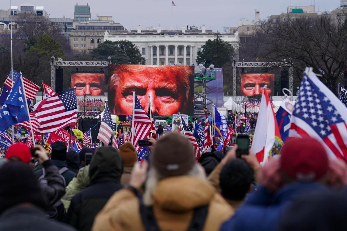 Trump supporters participate in a rally Wednesday, Jan. 6, 2021 in Washington. As Congress prepares to affirm President-elect Joe Biden’s victory, thousands of people have gathered to show their support for President Donald Trump and his baseless claims of election fraud at the rally he held on the National Mall.